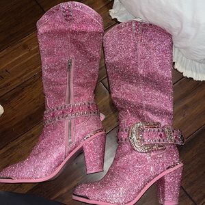 Sheriff Shine Knee High Cowboy Boots from Dolls Kill in pink